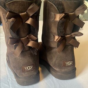 UGG Chocolate Suede Boots with Satin Bows